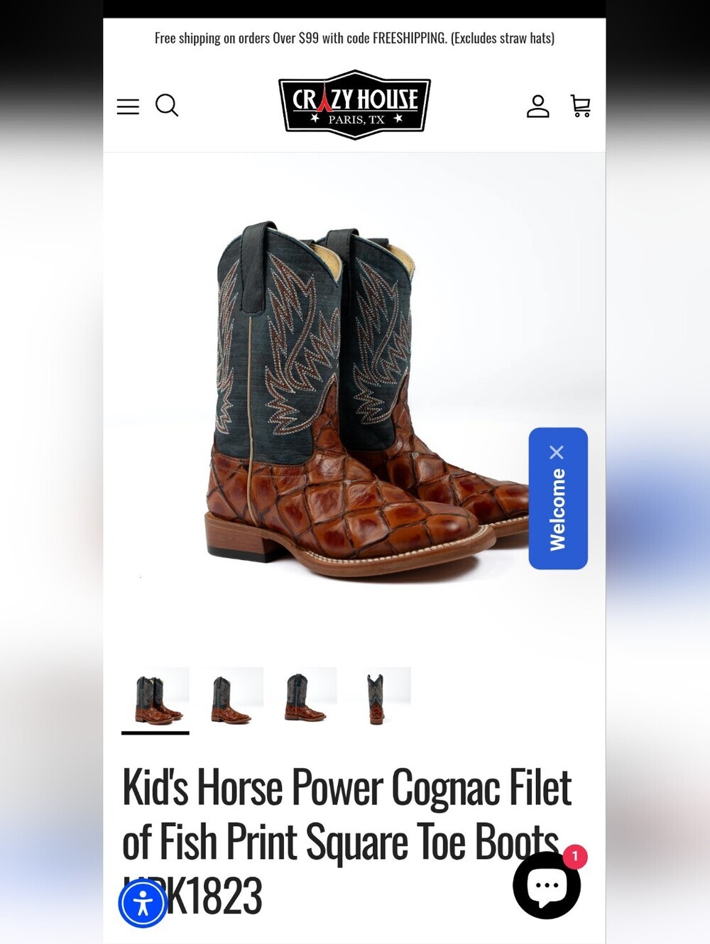 Horse Power boys Brown Exotic Leather Western Boots with Dark Shaft